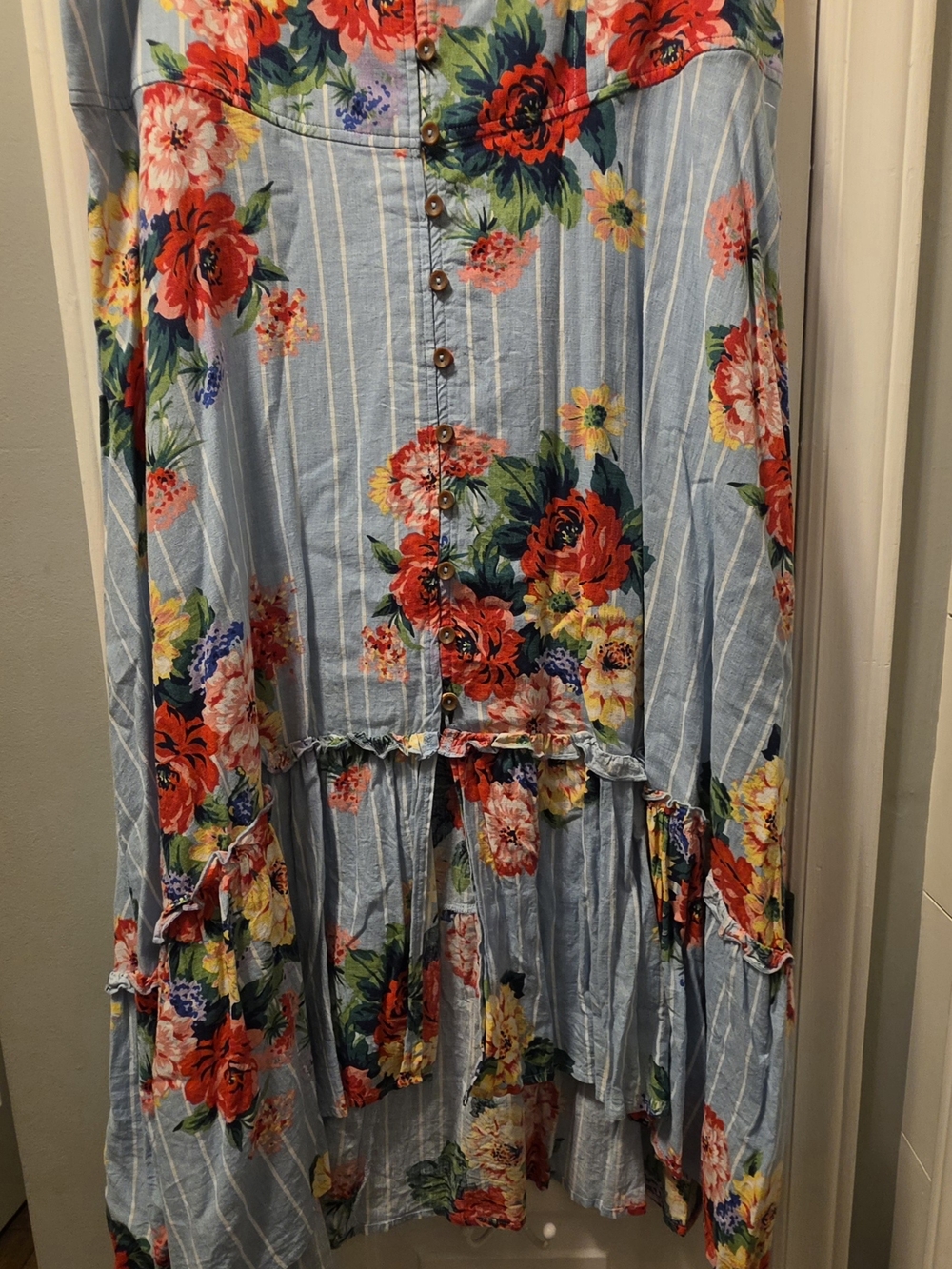 Anthropologie Light Blue Floral Button-Down High-Low Skirt